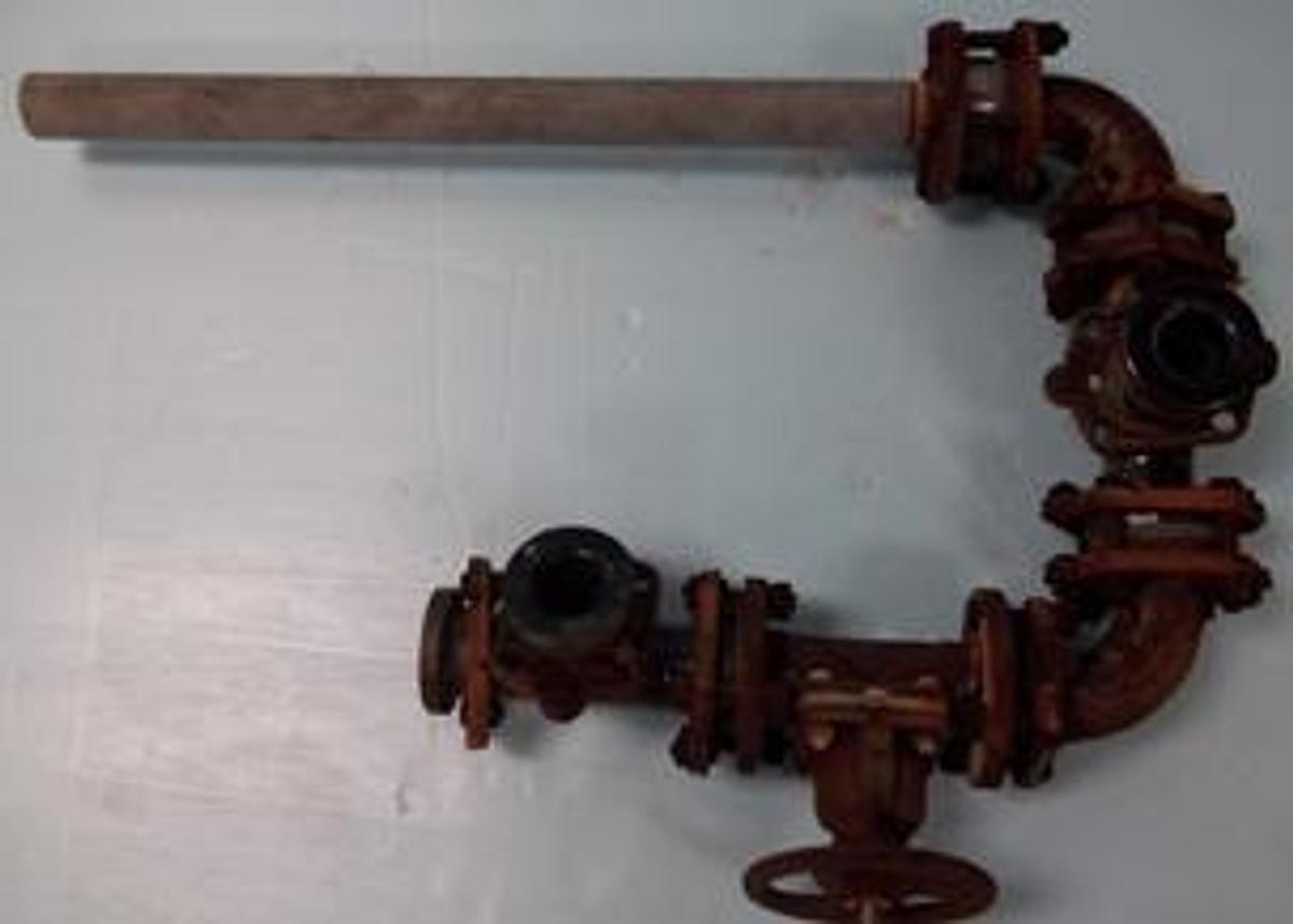 Used QTY. 1. PFAUDLER GLASS LINED GLOBE VALVE WITH THREE 90 DEG. CONNECTED AND ONE TEE.