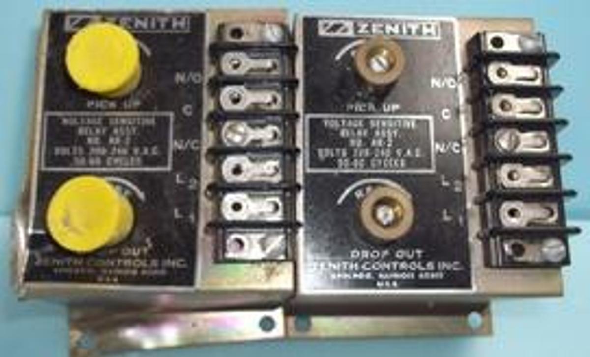 Used ZENITH CONTROLS INC. VOLTAGE SENSITIVE RELAY ASSY. NO. AR-2 VOLTS 208-240 V.A.C. 50-60 CYCLES. .
