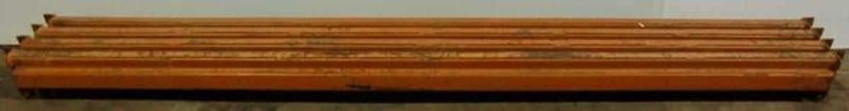 Used QTY. 4. PALLET BEAMS 96 ½" X 4 ¼" ORANGE L BRACKETT 4. TEARDROP HOLE 4. L SLOT 2. OPEN RECTANGULAR SLOT.