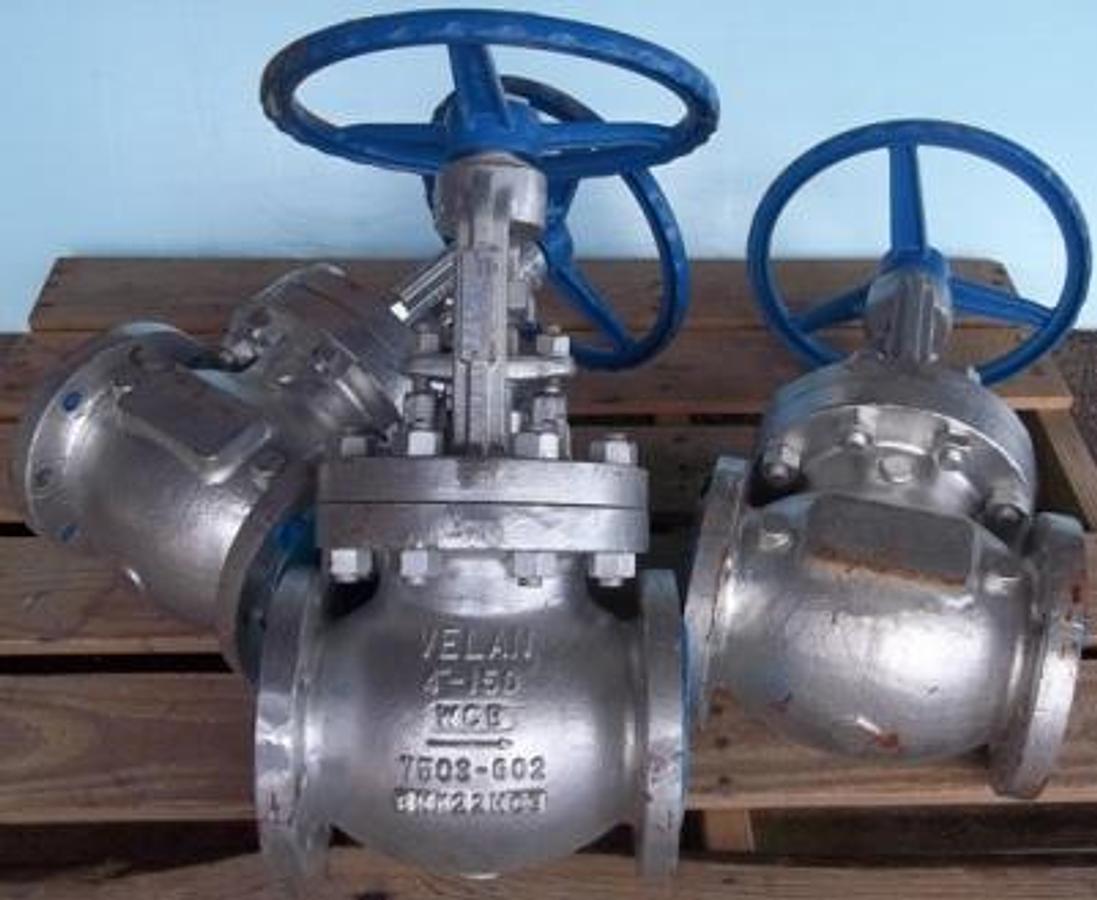 Used QTY. 3. VELAN 4 INCH 150 LB. FLANGED GLOBE VALVE