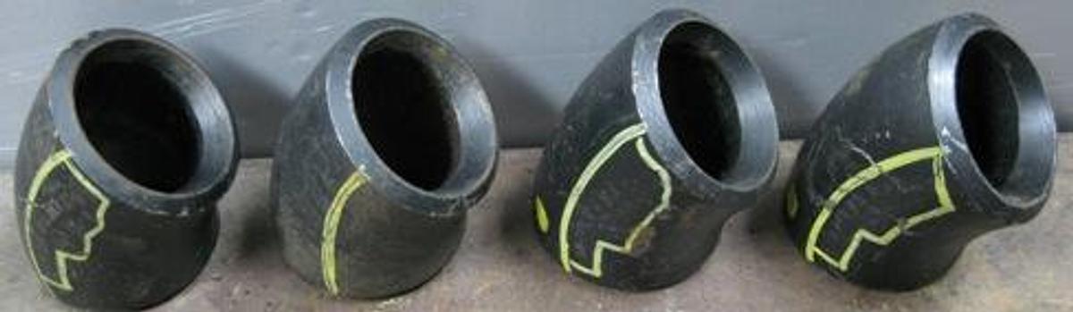 Used QTY. 4. GP 2" 90 DEG. SHORT RADIUS BUTT WELD SCH. 80 SEAMLESS PIPE FITTING