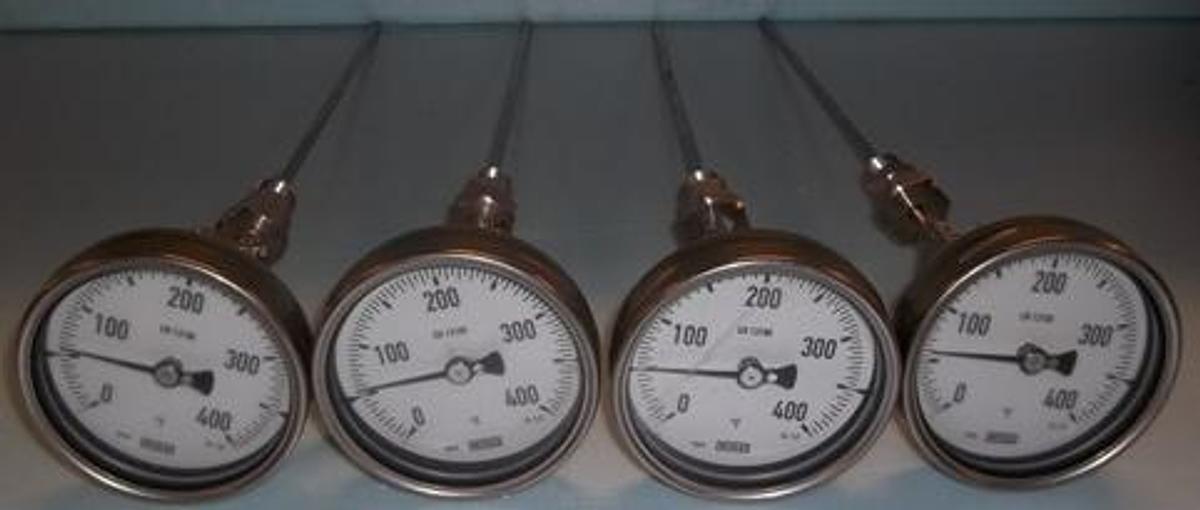 Used QTY. 4. WIKA 15" STAINLESS STEEL THERMOMETER
