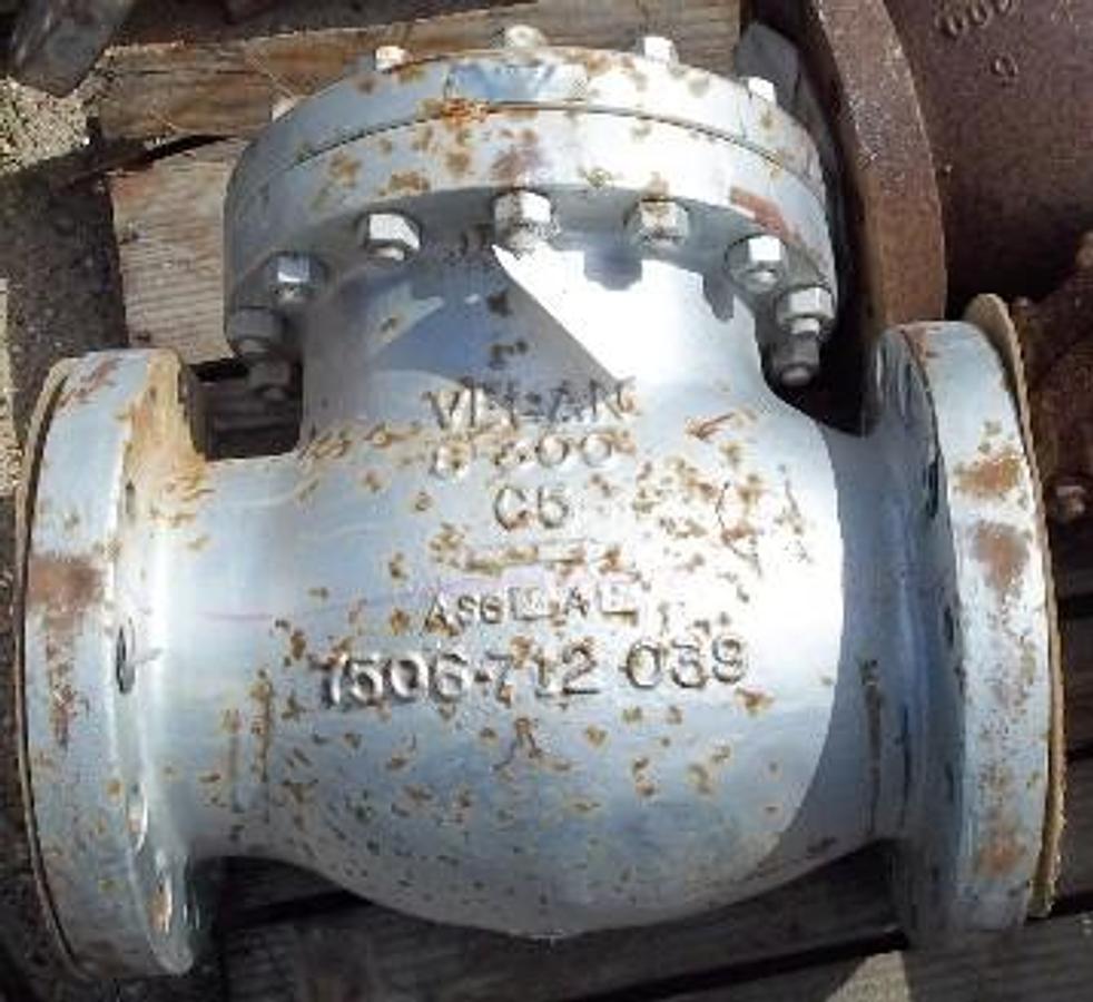Used QTY. 1. VELAN 8" 300 FLANGED RAISED FACE CHECK VALVE C5. (C5 VALVES ARE MADE UP OF A 5% CHROMIUM 1/2 % MOLYBDENUM ALLOY. THE MATERIAL IS SUITABLE FOR HIGH TEMPERATURE REFINERY SERVICES). 8-300 C5 AS6 06 A 21 7506-712 039.