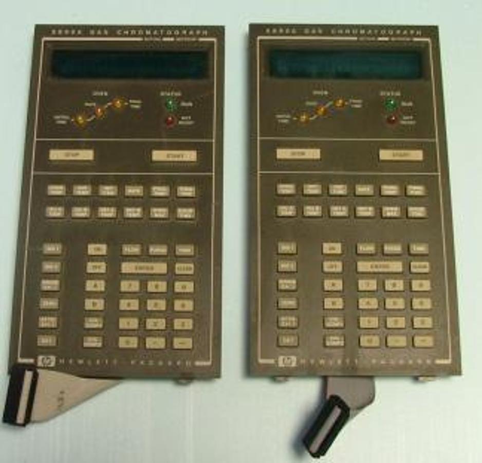 Used QTY. 2. HEWLETT PACKARD HP SERIES A GAS CHROMATOGRAPH CONTROL KEYPAD AND BOARD WITH RIBBON CABLE.