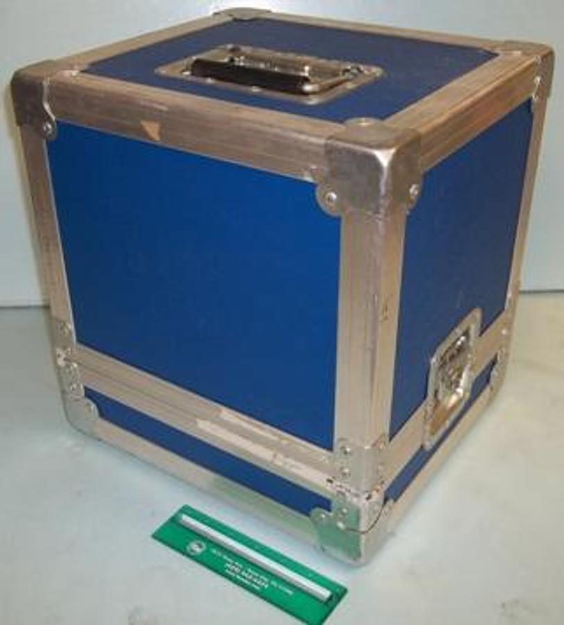 Used QTY. 1. BLUE METAL SHIPPING BOX 12-3/4" X 11-1/2" X 11-1/2" X 13-3/4" OD. .