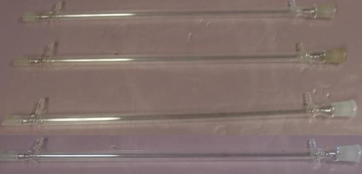 Used QTY. 4. PYREX LIEBIG CONDENSERS 24/40 MALE X 24/40 FEMALE. 300 MM LENGTH.