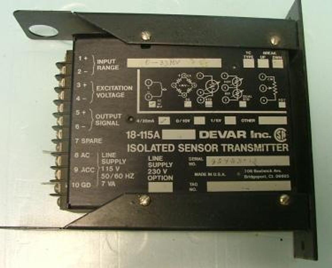 Used DEVAR INC. ISOLATED SENSOR TRANSMITTER MODEL: 18-115A