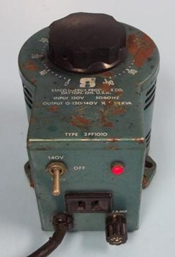 Used QTY. 1. STACO ENERGY VARIABLE AUTO TRANSFORMER TYPE: 2PF1010