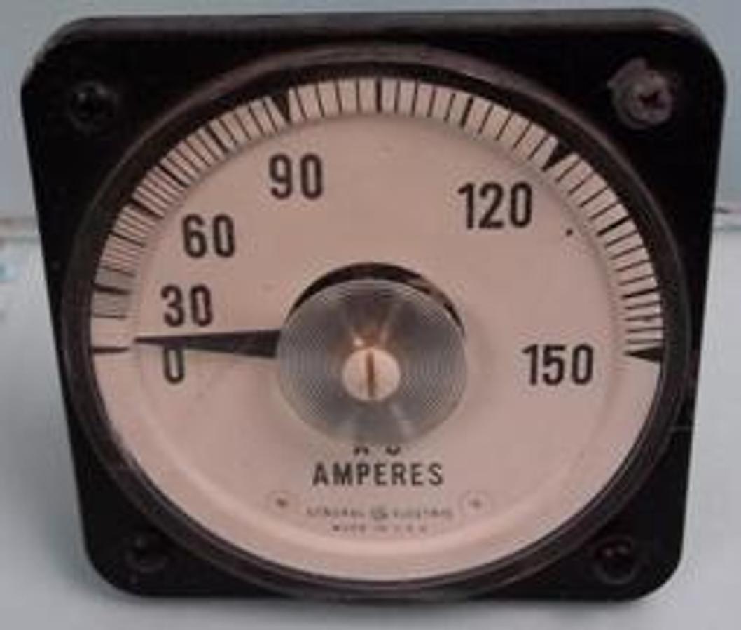 Used QTY. 1. GENERAL ELECTRIC A-C AMMETER TYE AB-30 CAT. NO. 50-105141-L6PZ1 FULL SCALE 5 A C.T. RATIO 30 :1 CYCLES 40-70 CODE 2V GAUGE READING A-C AMPERES 0-150.