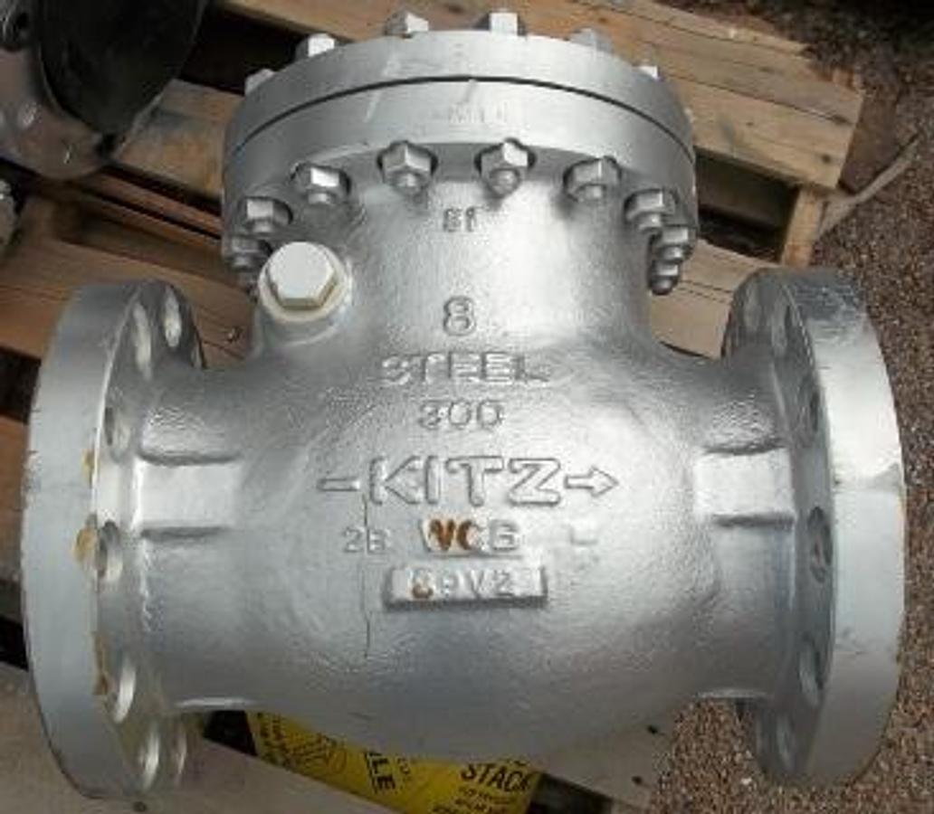 Used KITZ 8" 300 FLANGED RAISED FACE WCB CHECK VALVE. SIZE: 8
