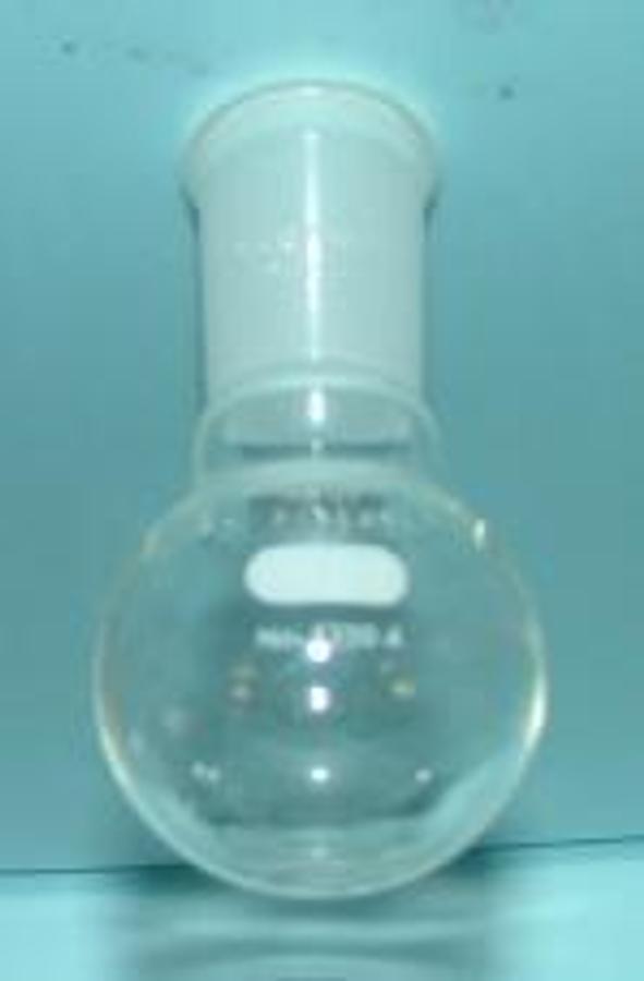 Used PYREX 4320-A ROUND BOTTOM FLASK 50ML 24/40 FEMALE TOP.