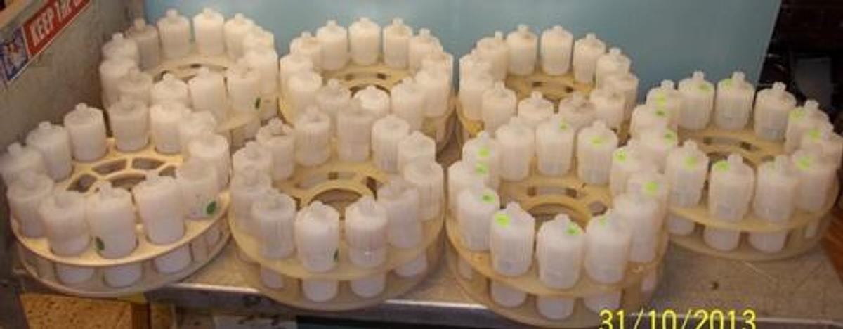 Used QTY. 6. CEM MDS 2100 MICROWAVE 12 BOTTLE CAROUSEL WITH 12 REACTOR BOTTLES.