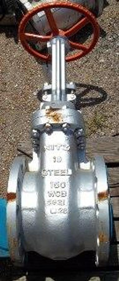 Used QTY. 1. KITZ 10" 150 FLANGED RAISED FACE GATE VALVE WCB (WELD ABLE CARBON BODY). 10-150 STEEL WCB 5921 2B.