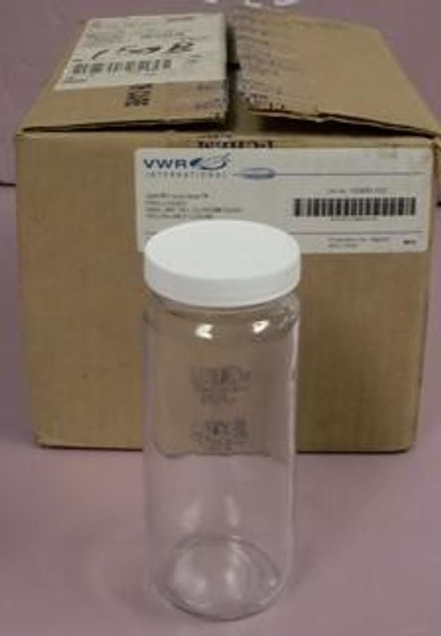 Used QTY. 1. BOX OF VWR TRACECLEAN PRECLEANED 500ML JARS (12PC) CLEAR