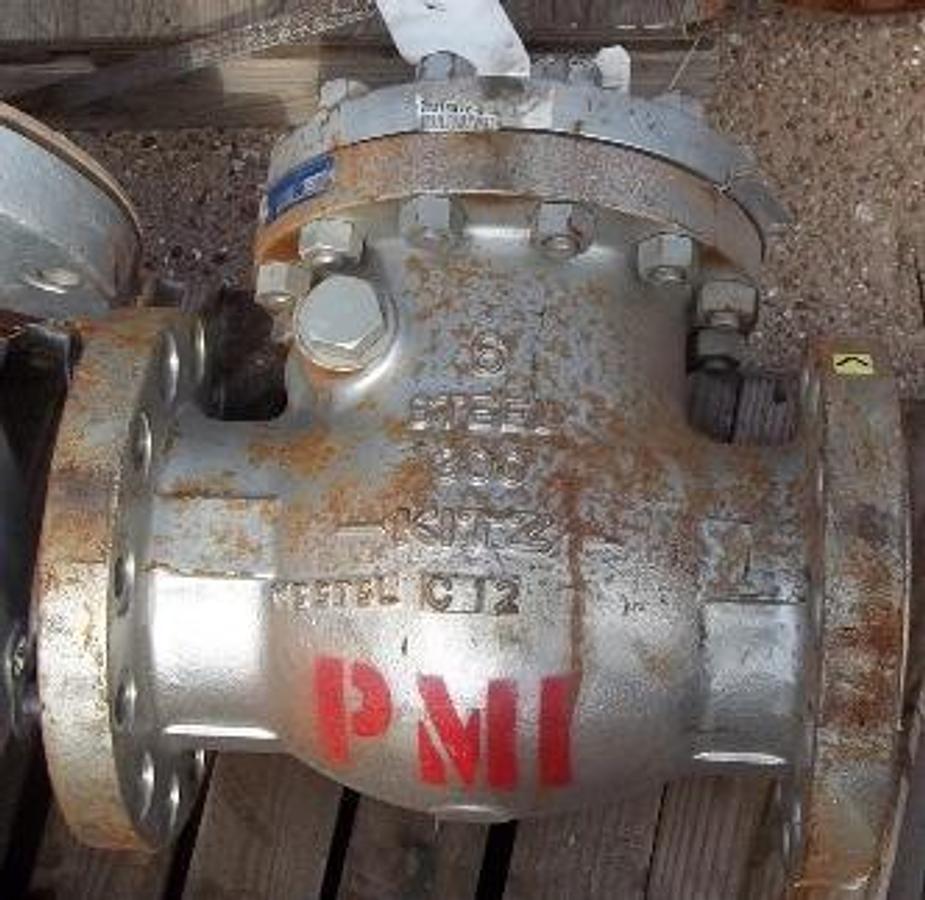 Used KITZ 6" 300 FLANGED RAISED FACE CHECK VALVE C12. (C12 VALVES ARE USED FOR HIGH TEMPERATURE EROSIVE REFINERY SERVICES. THE MATERIAL IS MADE UP OF 9% CHROMIUM AND 1% MOLYBDENUM). 6-300 STEEL M33T3L C12.