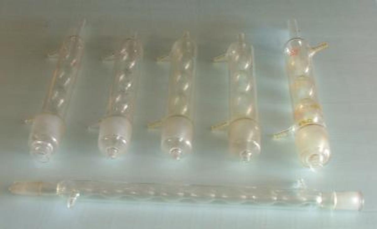 Used QTY. 6. SERIES CONDENSERS: A. ACE GLASS INCORPORATED 55/50 B. ORGANOMATION ASSOCIATED INC TS 55/50 C. ORGANOMATION ASSOCIATES INC TS 55/50 D. ORGANOMATION ASSOCIATES INC TS 55/50 E. KONTES GLASS CO. YS 55/50 F. KIMAX TS 24/40