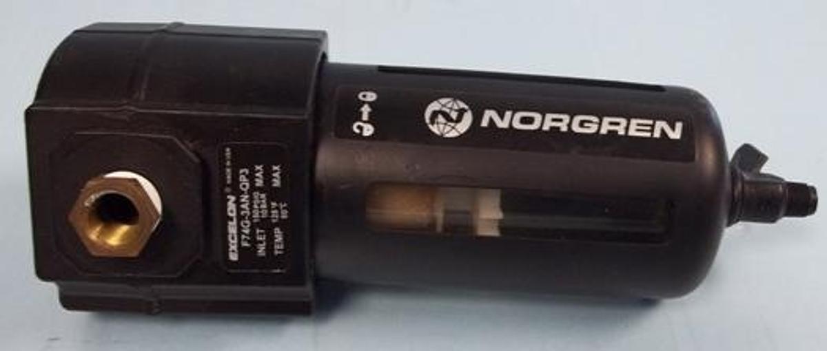 Used NORGREN REGULATOR #F74G-3AN-QP3 INLET: 150 PSIG MAX 3/8" FITTINGS.