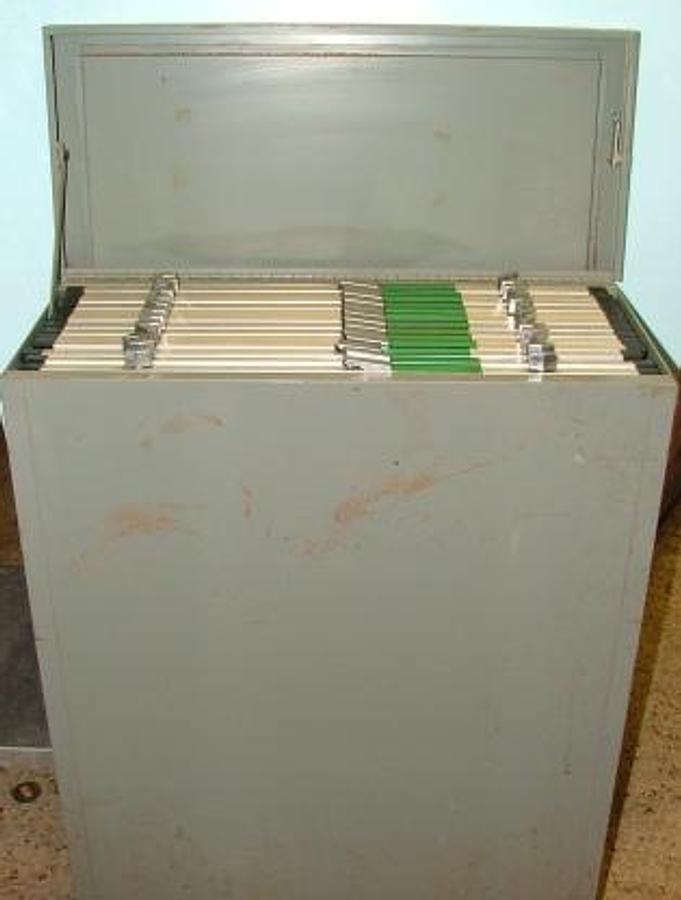 Used QTY. 1. BLUE PRINT FILE CABINET 28X12X42 13 SLOTS FOR BLUE PRINTS INSIDE