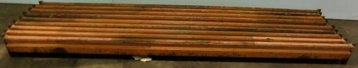 Used PALLET BEAMS 96 3/8" X 3 ¾" ORANGE L BRACKET 4 ROUND HOLE 4 L SLOT.