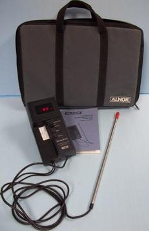 Used QTY. 1. ALNOR THERMO ANEMOMETER MODEL: 8525 SERIAL: 9027 WITH EXT PROBE AND CASE TEMP/VELOCITY SELECT SWT HOLD/CHANGE INCLUDES MANUAL KIT IS MISSING BATTERY CHARGER AND RE-CHARGEABLE.