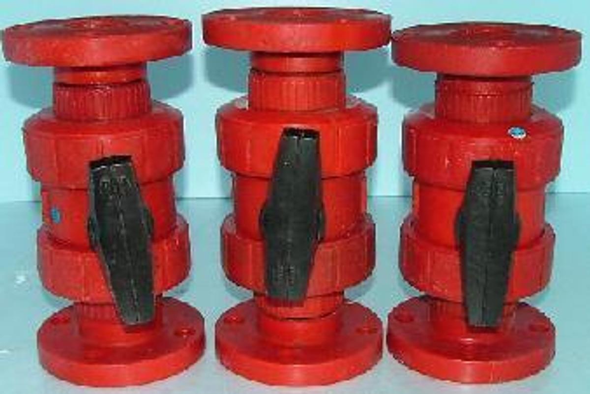 Used NIBCO CHEMTROL 2" BALL VALVES FLANGED RFP (REINFORCED PLASTIC CONSTRUCTION).