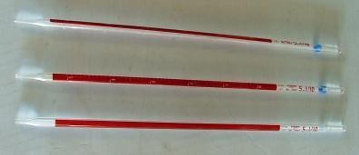 Used GLASS PIPETTES: 5ML GRADUATED WITH RED INDICATOR STRIP