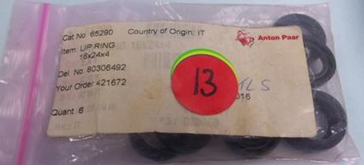 Used QTY. 1. ANTON PAAR PACKAGE OF 13 LIP RING 16 X 24 X 4