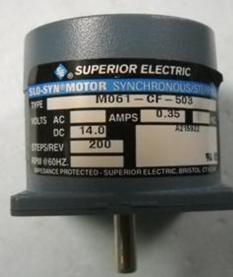 Used QTY. 1. SUPERIOR ELECTRIC SYNCHRONOUS STEPPING MOTOR TYPE: MO61-CF-503