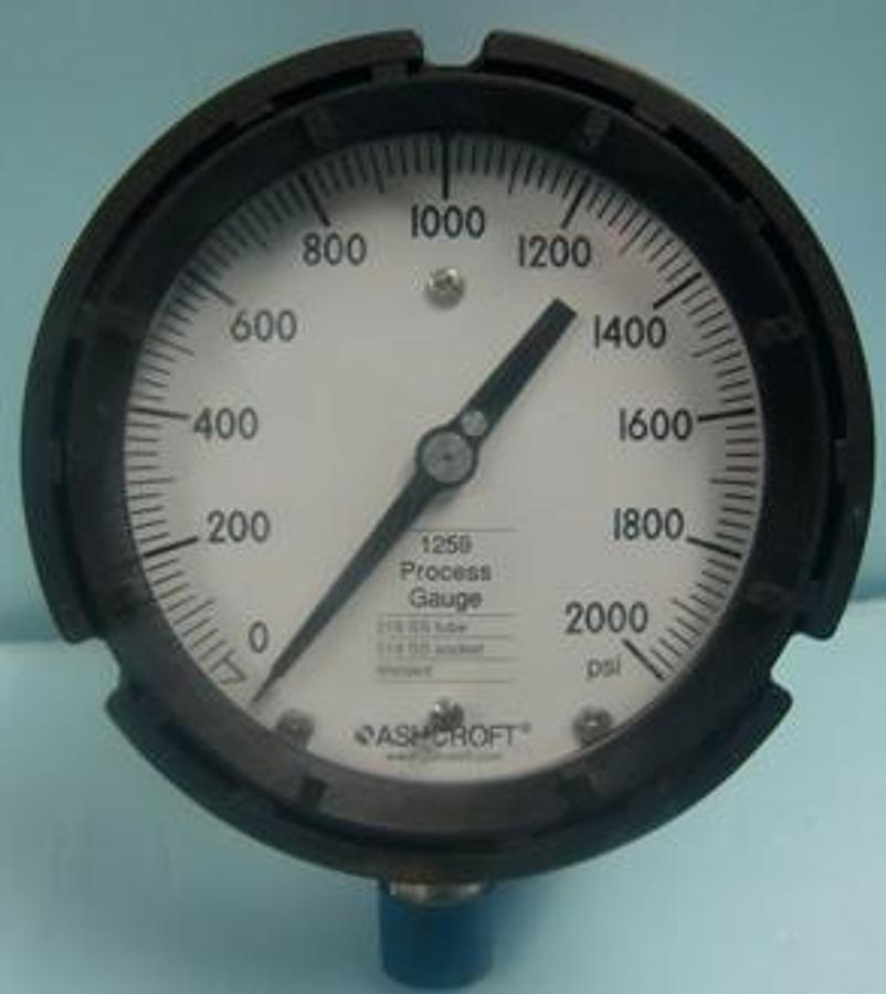 Used QTY. 1. ASHCROFT 1259 PROCESS GAUGE 316 SS TUBE 316 SS SOCKET WELDED GAYGE READING 0-2000 PSI. UNUSED.