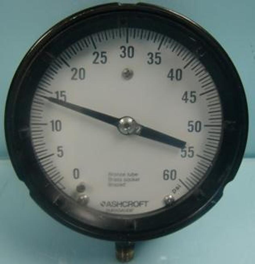 Used QTY. 1. ASHCROFT BRONZE TUBE BRASS SOCKET BRAZED 250-23620-B 20 GAUGE READING 0-60 PSI.