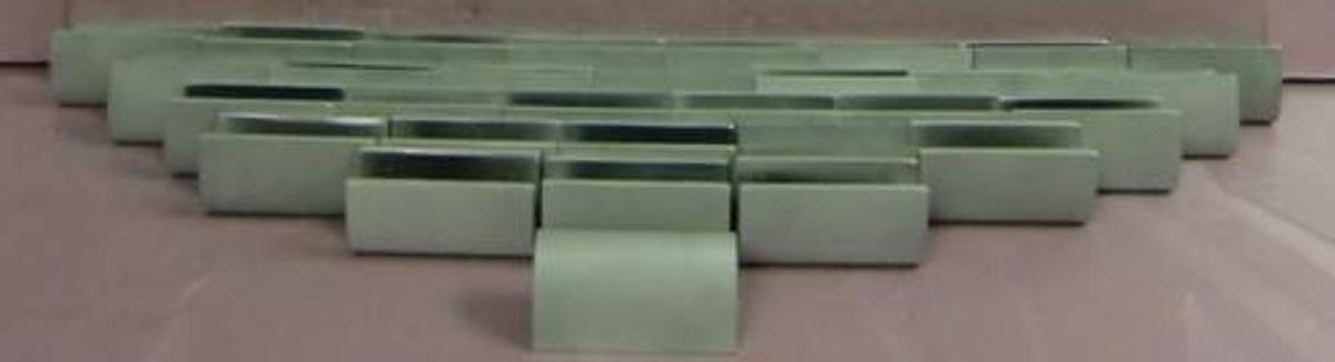 Used ALUMINUM SUBTRATES FOR WIND TURBINE TESTING LENGTH 1 7/16" WIDTH 1" DEPTH 1 1/8" NEW.
