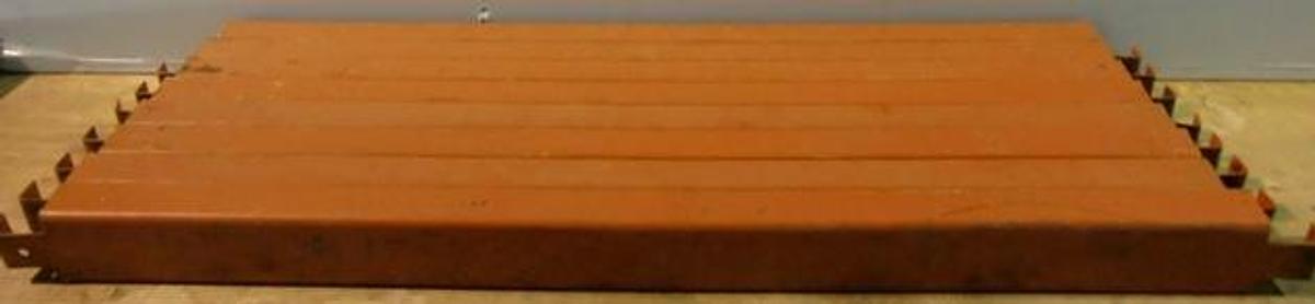 Used QTY. 8. PALLET RACK SUPPORTS 42" X 3" X 2" ORANGE 2. ROUND HOLE INVENTORY RACK PALLET SUPPORT BRACE.