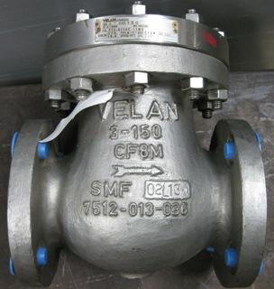 Used VELAN 3" 150 FLANGED RAISED FACE CF8M SWING CHECK VALVE