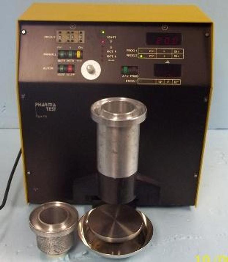 Used QTY. 1. PHARM TEST 3 TYPE: PTG POWDER TESTING SYSTEM NO# H-1149/F 110V 60HZ WITH SAMPLE CUPS.