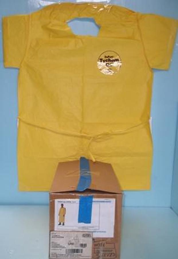 Used QTY. 15. DUPONT TYCHEM QC SMOCK-TYPE APRON 26 X 52 WITH SLEEVES UNI LOT# BBX0028924 PT# QC278BYL00001200.