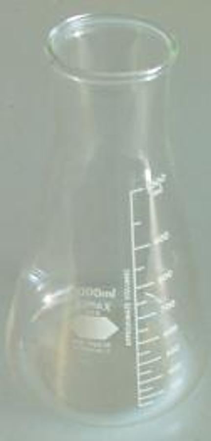 Used KIMAX NO. 26650 ERLENMEYER GRADUATED FLASK STOPPER NO. 11 (NOT INCLUDED) WIDE MOUTH HEAVY DUTY.