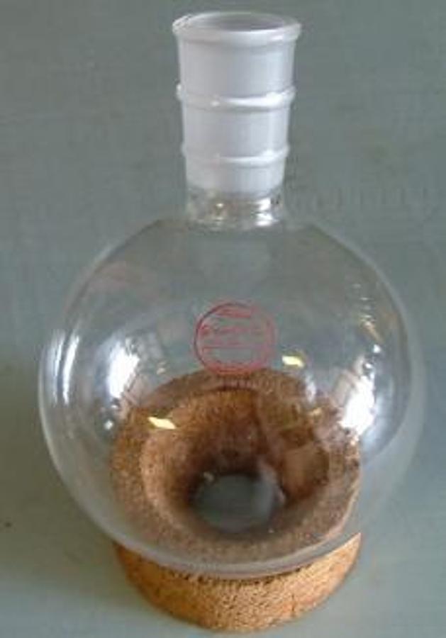 Used CROWN GLASS CO. INC ROUNDED BOTTOMED BOILING FLASK RIBBED NECK STAND NOT INCLUDED