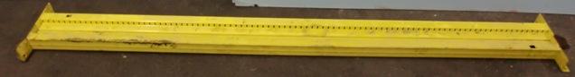Used PALLET BEAMS 98 ¾" X 3 ½" YELLOW L BRACKETT 6 ROUND HOLE 4 SLOTTED HOLE 4 CLEAT 1 SQUARE HOLE 4 ½" FROM BRACKET INSIDE BOTTOM OF BEAM.