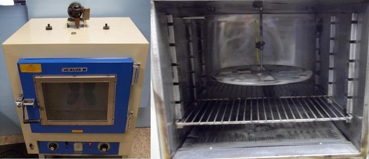 Used BLUE M STABIL-THERM ASPHALT THIN FILM DRYING OVEN ASTM D1754 MODEL: RS-18A SERIAL: RS-322 BOM# H6-00001 TEMP RANGE: 38C-260C