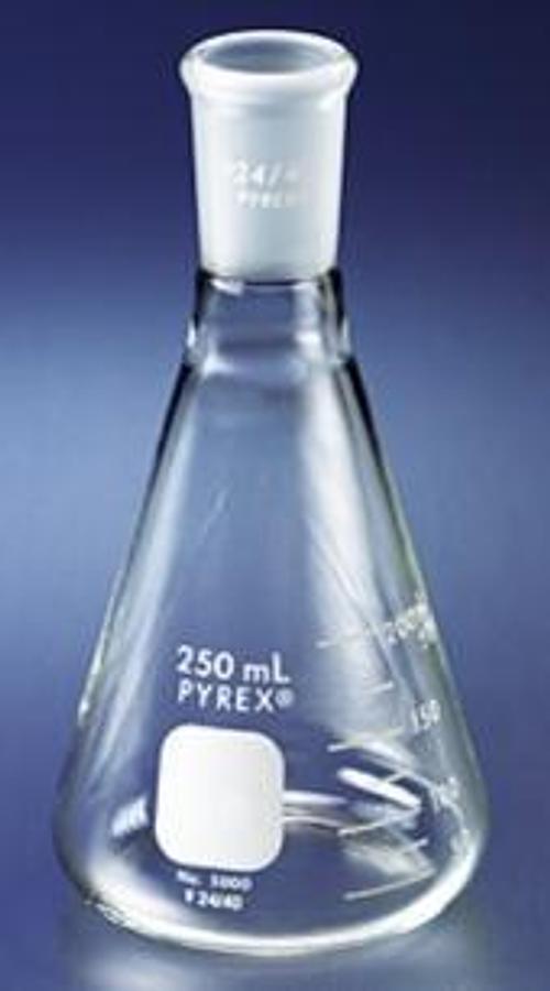 Used CASES 6 PER CASE PYREX® 250 ML NARROW MOUTH ERLENMEYER FLASK WITH 24/40 STANDARD TAPER JOINT- TOTAL COUNT: 72.