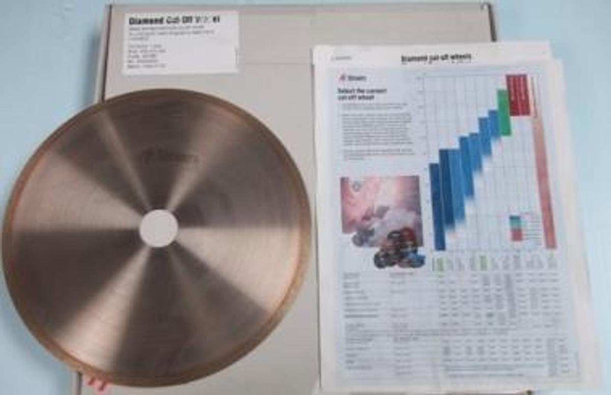 Used QTY. 1. STRUERS METAL BONDED DIAMOND CUT-OFF WHEEL FOR CUTTING OF MATERIAL GRAPHIC SPECIMENS (>HV800)