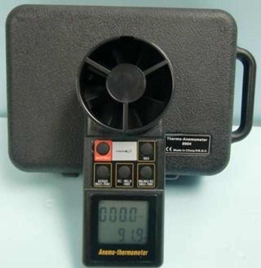 Used VWR ANEMO-THERMOMETER MODEL NO. 33500-096 VDC 9 SRN. 51238990 WITH 1. BLACK PLASTIC CARRY CASE.