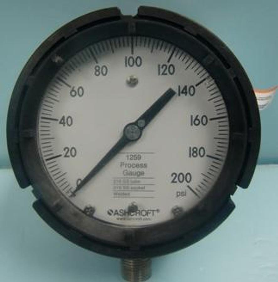 Used QTY. 1. ASHCROFT 1259 ROCESS GAUGE 316 SS TUBE 316 SS SOCKET WELDED GAUGE READING 0-200 PSI.