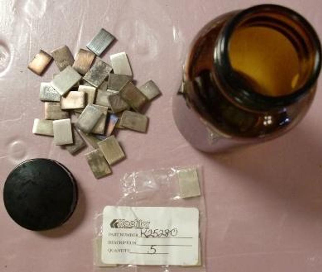 Used KOEHLER INSTRUMENT K-25280 SILVER STRIPS 4. NEW IN ORIGINAL PACKAGING AND 31 IN AMBER JAR SILVER STRIPS FOR SILVER STRIP CORROSION TEST PART NUMBER K25280.