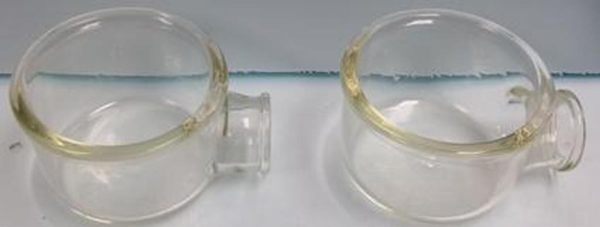 Used QTY. 2. PYREX GLASS 1 ½" GLASS PIPE WITH 4" X 3 ¼ BOWL BEADED ENDS.