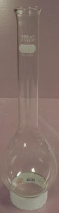 Used QTY. 20. CORNING 5420-800 PYREX 800ML LONG NECK KJELDAHL FLASK WITH ROUND BOTTOM.
