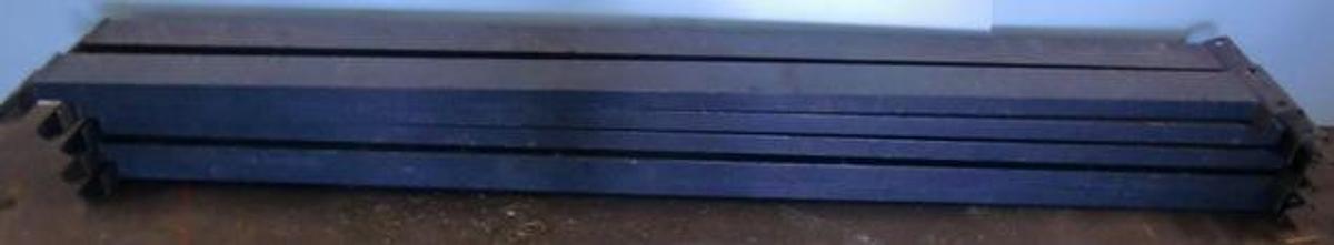 Used QTY. 10. PALLET BEAMS 91 ¾" X 4" GRAY OPPOSING U BRACKET 4 ROUND HOLE.