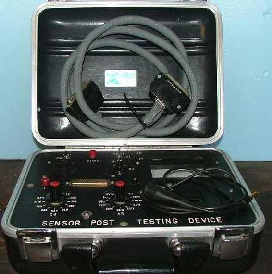 Used ZERO CORPORATION SENSOR POST TESTING DEVICE WITH CABLE INSTRUMENT BUILT INTO A HARD CASE CARRYING CASE.