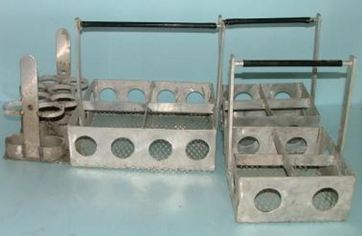 Used STAINLESS STEEL BASKETS A)13 ½ X 13 1/2 X 4 ½ WITH 4 SLOTS EACH SLOT IS 6 1/2X 6 ½ B) & C) 9 ½ X 9 X 4 EACH BASKET HAS FOUR SLOT EACH SLOT IS 4 X 4 ½ D) 8 RING BASKET 11X7 10 ½ EACH RING SIZE IS 2 3/8. .