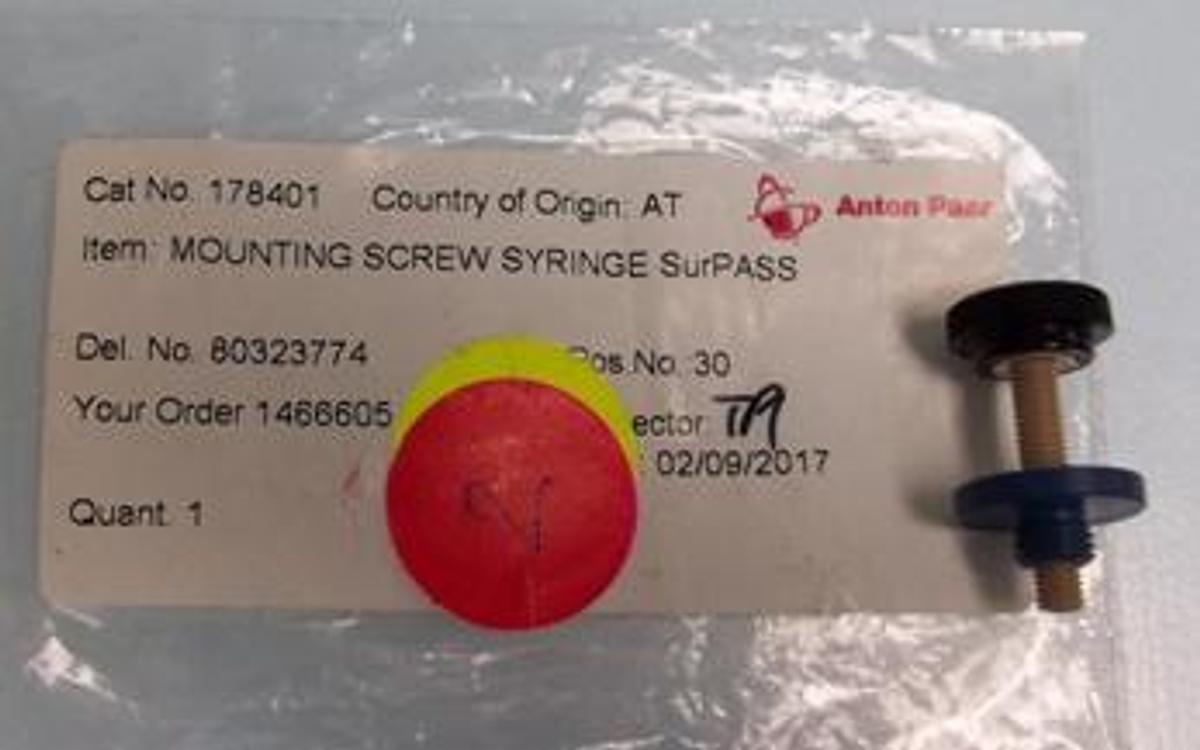 Used QTY. 1. ANTON PAAR MOUNTING SCREW SYRINGE SURPASS